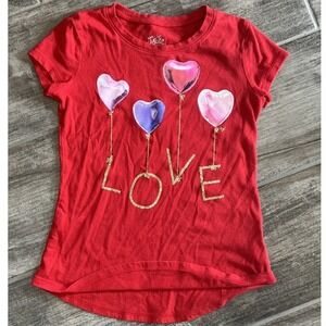 Justice Love Heart Balloons Graphic Tee Shirt Girl's Red Short Sleeve Size 6‎
